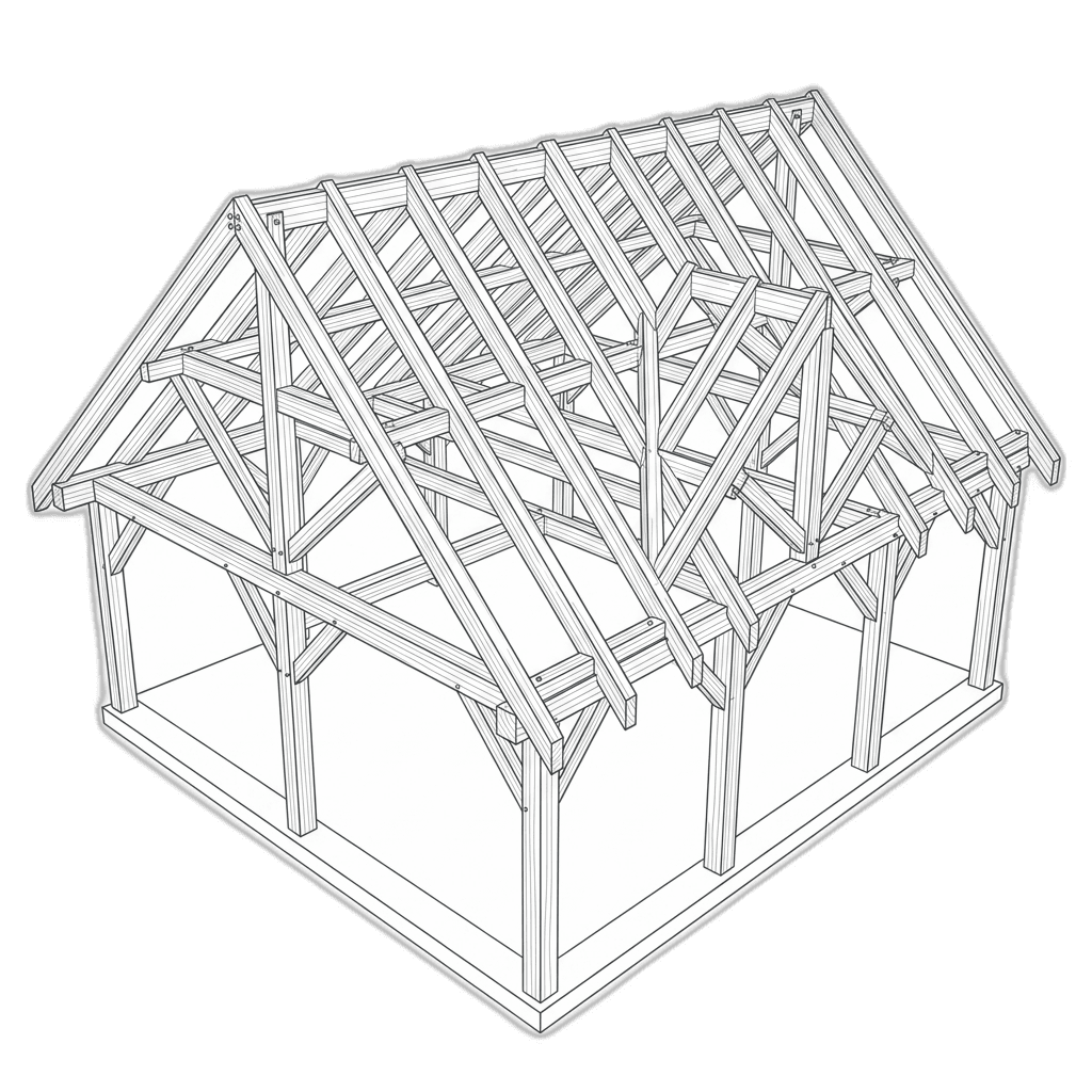Architectural timber truss structure cutout